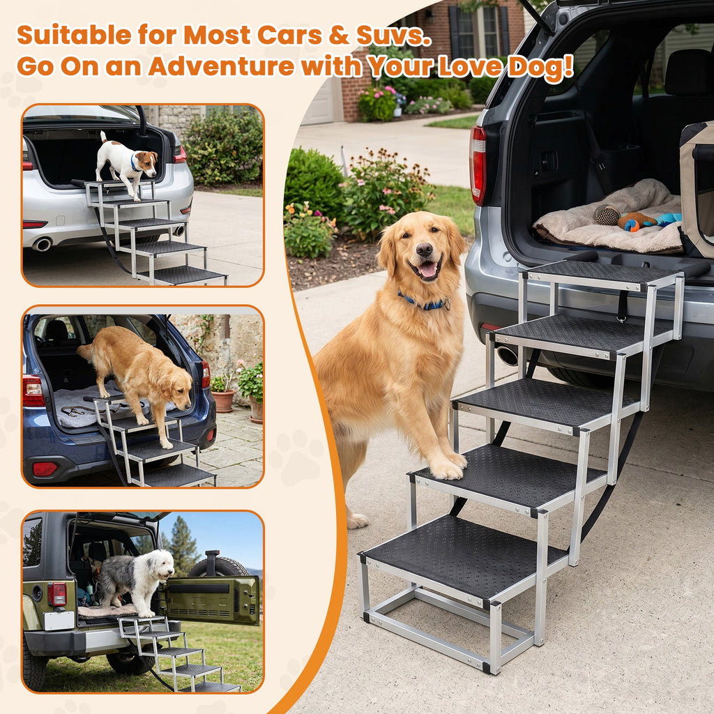 Folding Dog Stairs for SUVs, Beds and Sofas, Lightweight Aluminum Frame Rated to 230 Pounds source image 8
