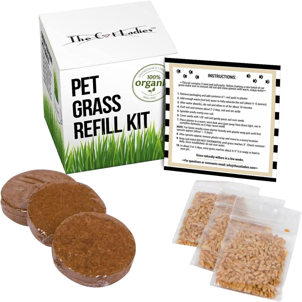 Organic Cat Grass Refill Kit, Three-Pack Wheat, Oat, Rye and Barley Seed Blend Growing in 5 to 7 Days source image 8