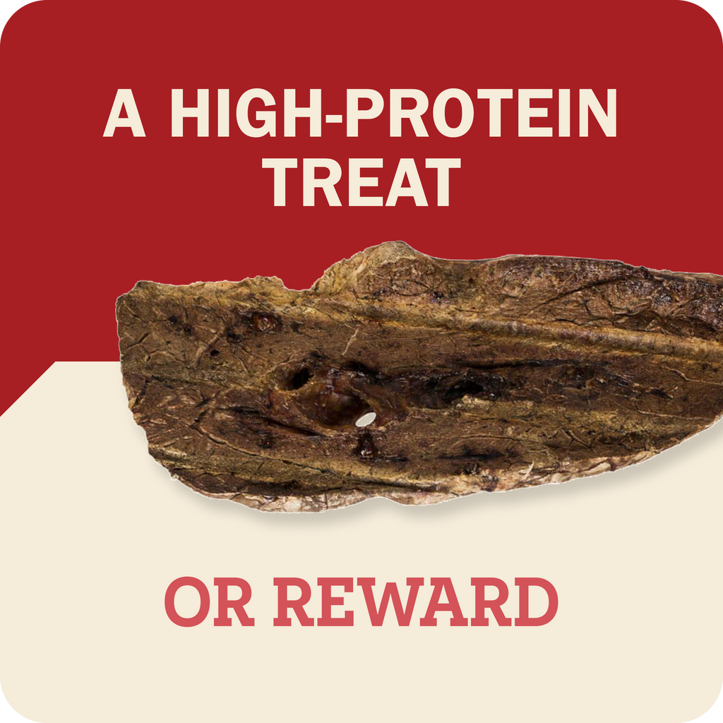 Redbarn Choppers featured on a white and red background with the text, 'A High-protein treat or reward.'