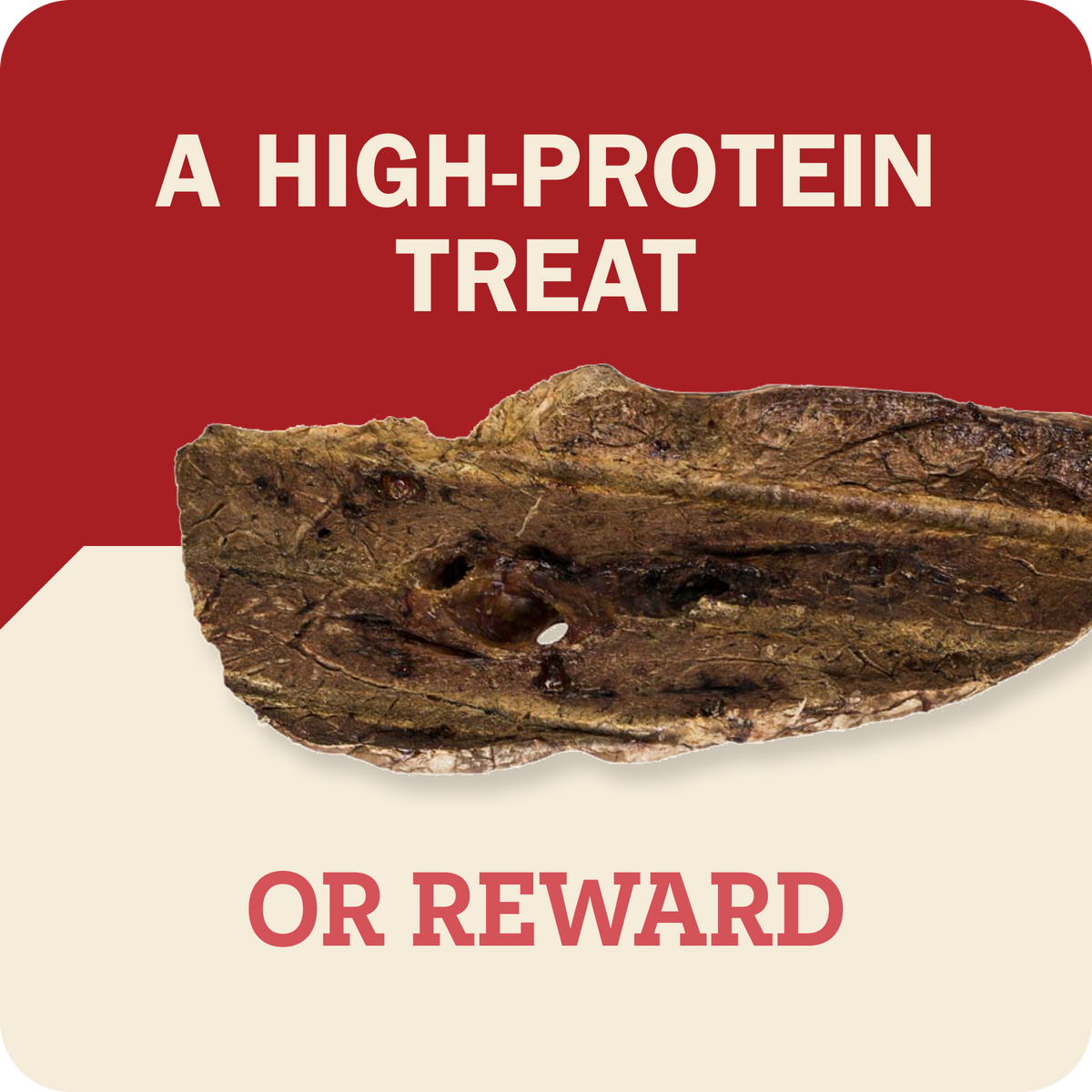 Redbarn Choppers featured on a white and red background with the text, 'A High-protein treat or reward.'