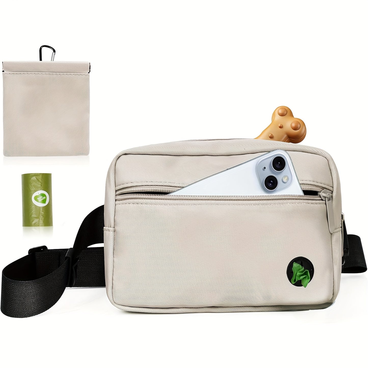 Dog Treat Pouch for Training - Waist Belt Bag with Poop Bag Dispenser, Detachable Treat Bag & Carabiner - Dog Walking Bag for Puppy Training Rewards, Fits Phone, Keys & Water Bottle