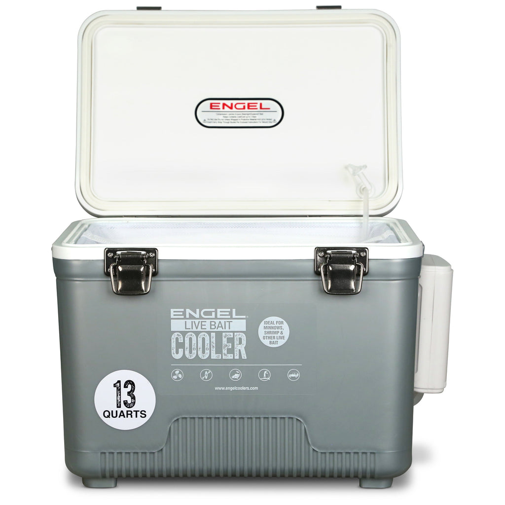 13-Quart Live Bait Cooler and USB-C Rechargeable Aerator, Stainless-Hardware Fishing Box with Carry Strap source image 9