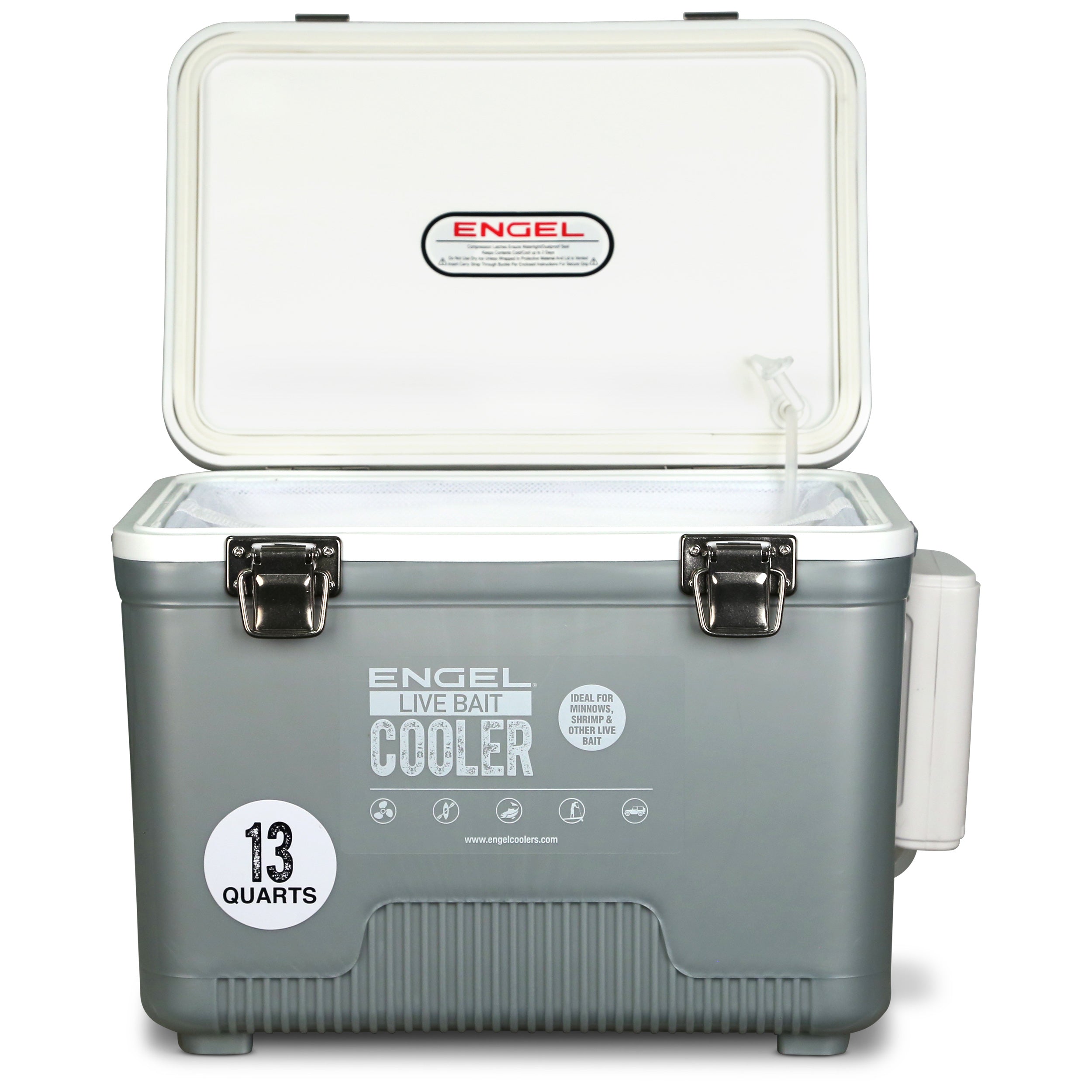 13-Quart Live Bait Cooler and USB-C Rechargeable Aerator, Stainless-Hardware Fishing Box with Carry Strap source image 9