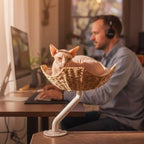 Rotating Desk-Mounted Cat Bed with Tool-Free Clamp, Handwoven or Birchwood Nest for Cats up to 45 lb source image 9