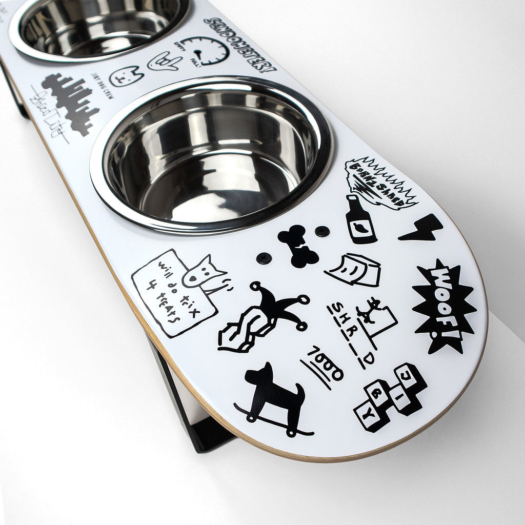Elevated Double Dog Bowl Stand, Medium Skateboard-Deck Feeder with Two 4-Cup Stainless Steel Bowls source image 9