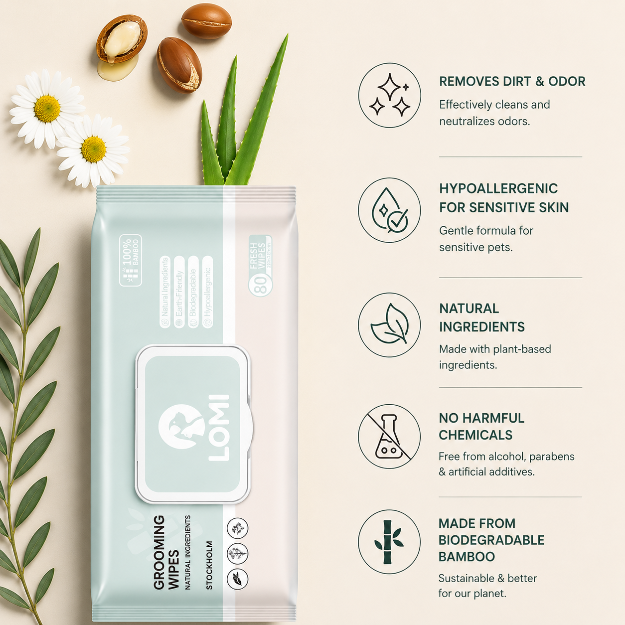 Bamboo Pet Grooming Wipes for Dogs and Cats, Aloe Vera and Chamomile Formula in Travel and Premium Packs source image 10