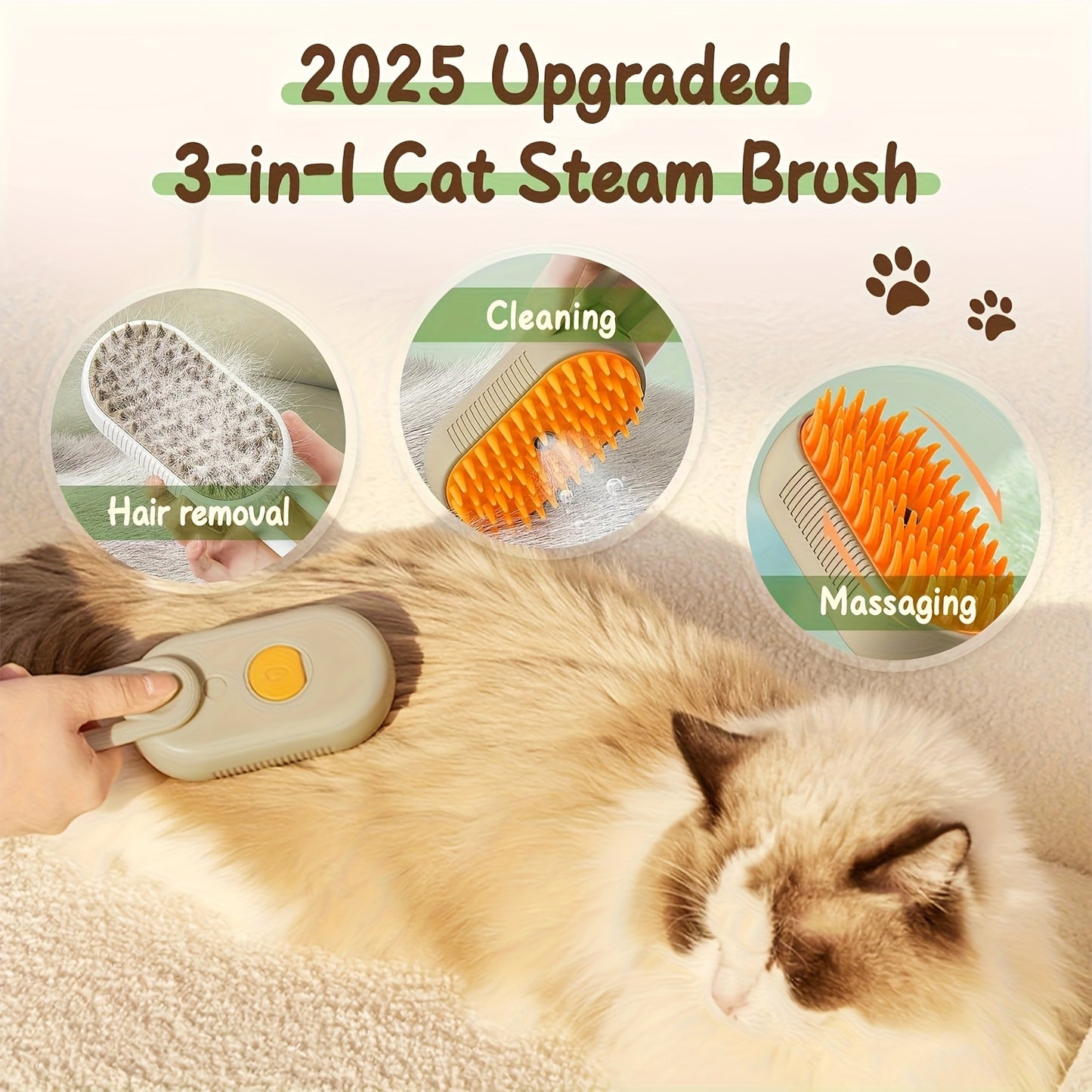 Cat Grooming Steam Brush - Self-Cleaning 4-in-1 Pet Brush with Spray for Cats & Dogs Shedding Grooming Control Deshedding Tool