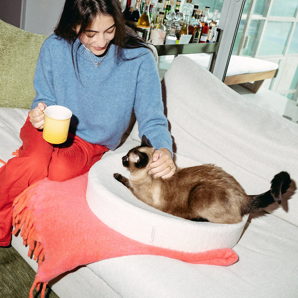 Nest-Shaped Cat Bed with Sculpted Foam Core and Faux Shearling Cover in Small, Wide or Two-Bed Set source image 11