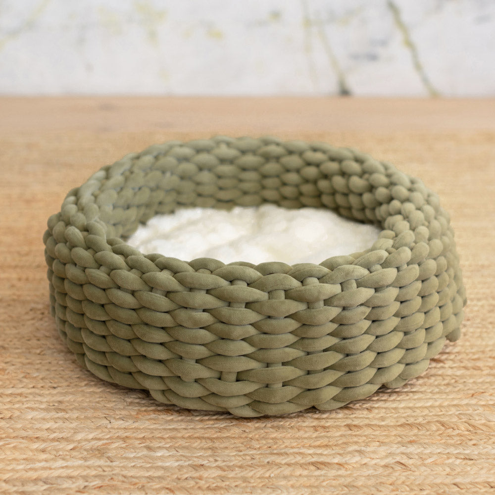 Handwoven Cat Nest Bed, Adjustable Velvety Knotted Design in Five Neutral and Earth-Tone Colors source image 11
