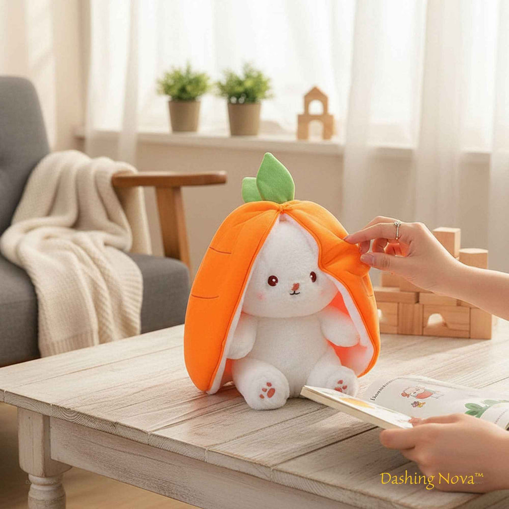 Reversible Bunny Plush Toy Transforming into Strawberry or Carrot Designs in Three Soft Sizes source image 10