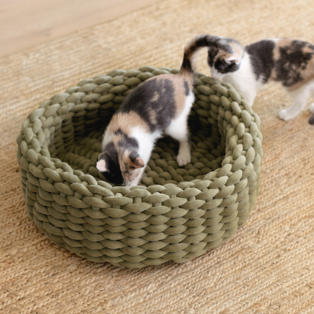 Handwoven Cat Nest Bed, Adjustable Velvety Knotted Design in Five Neutral and Earth-Tone Colors source image 12