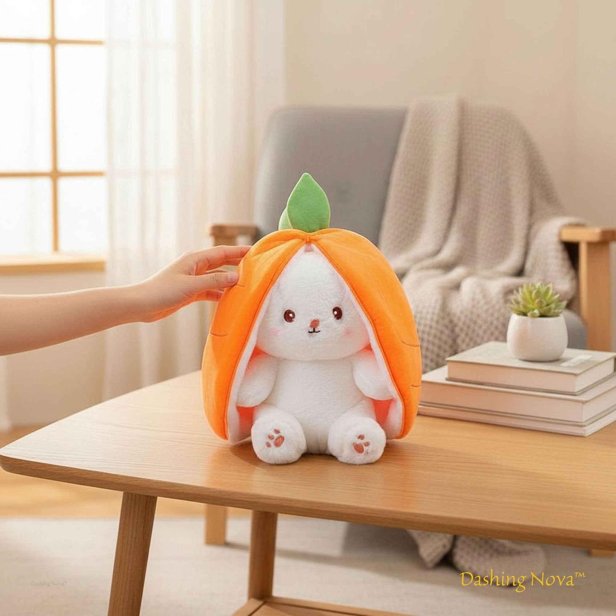 Reversible Bunny Plush Toy Transforming into Strawberry or Carrot Designs in Three Soft Sizes source image 11