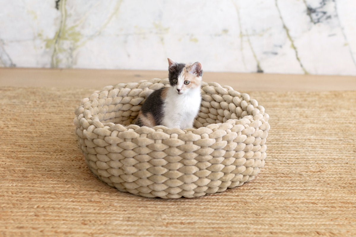 Handwoven Cat Nest Bed, Adjustable Velvety Knotted Design in Five Neutral and Earth-Tone Colors source image 13