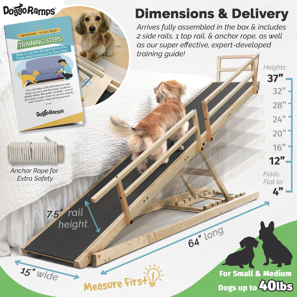 Adjustable Solid Maple Dog Ramp for Beds from 12 to 37 Inches High with Side Rails and Non-Slip Traction product image 13