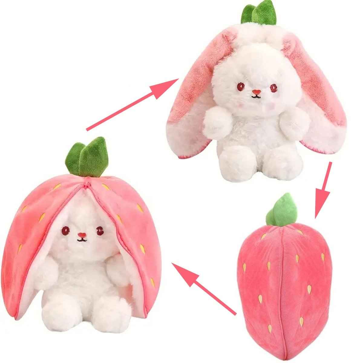 Reversible Bunny Plush Toy Transforming into Strawberry or Carrot Designs in Three Soft Sizes source image 12