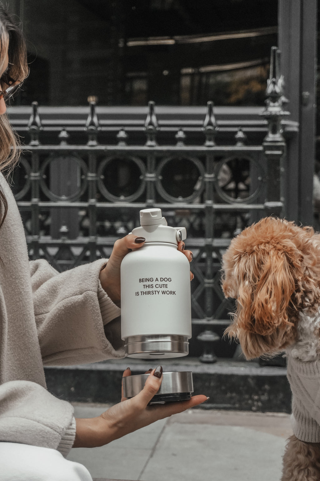 3-in-1 Dog Travel Water Bottle with 32 oz Reservoir and Two Detachable Bowls in Three Colors source image 14