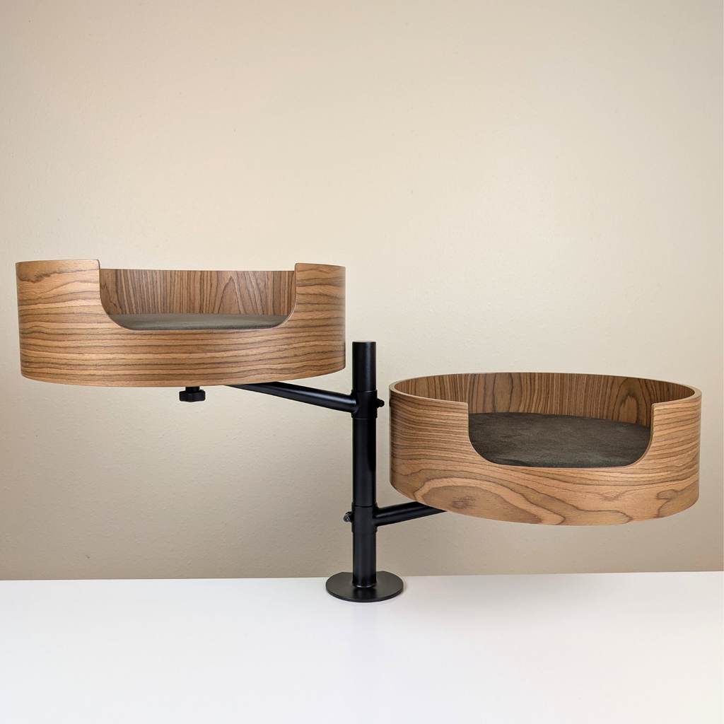 Desk-Mounted Cat Bed for Workspaces, Elevated Single or Double Nest in Walnut and White Oak Finishes source image 15