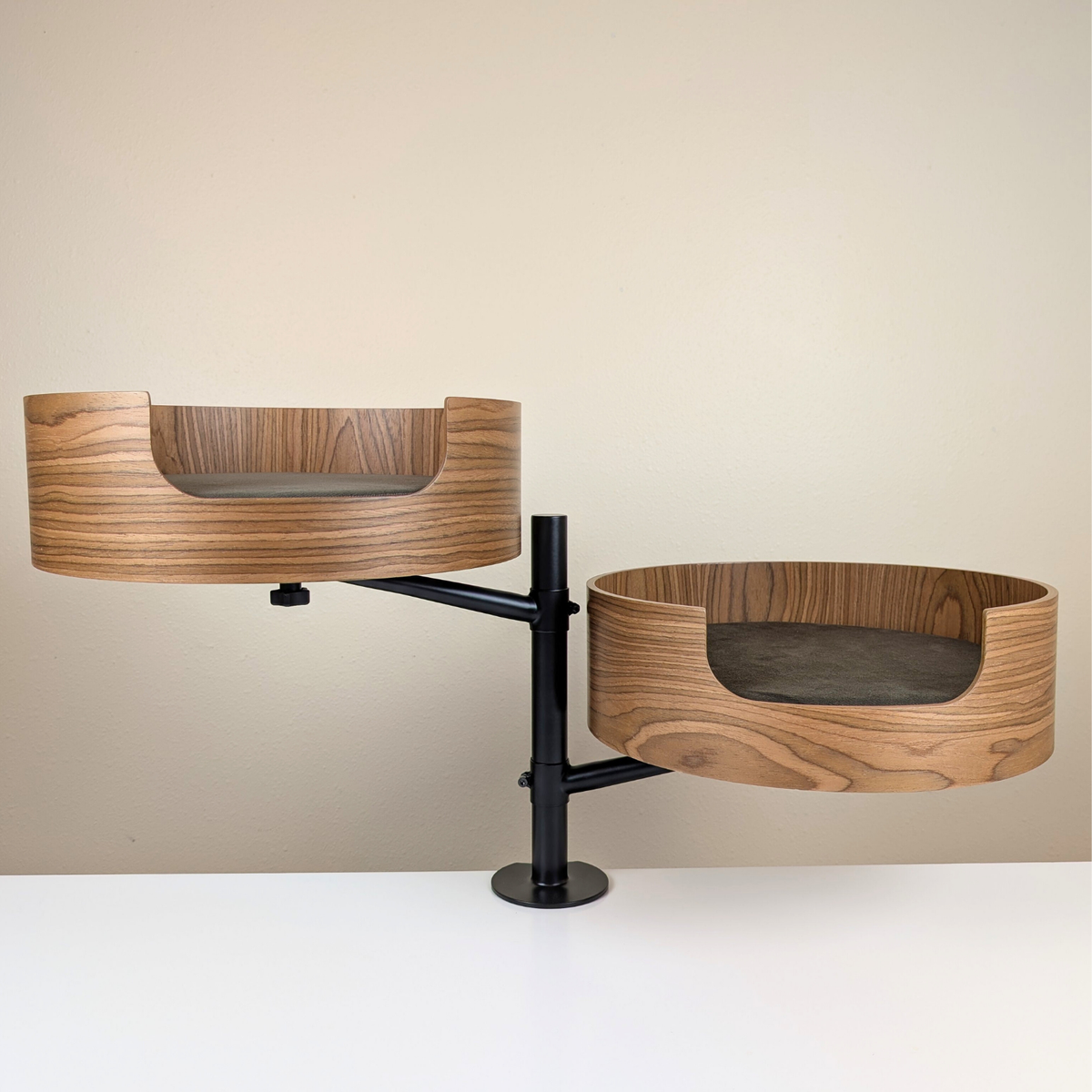 Desk-Mounted Cat Bed for Workspaces, Elevated Single or Double Nest in Walnut and White Oak Finishes source image 15
