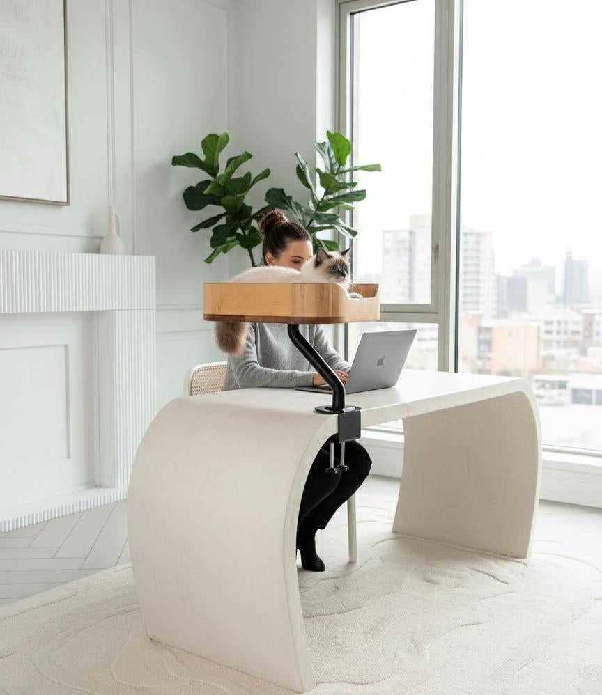 Rotating Desk-Mounted Cat Bed with Tool-Free Clamp, Handwoven or Birchwood Nest for Cats up to 45 lb source image 16