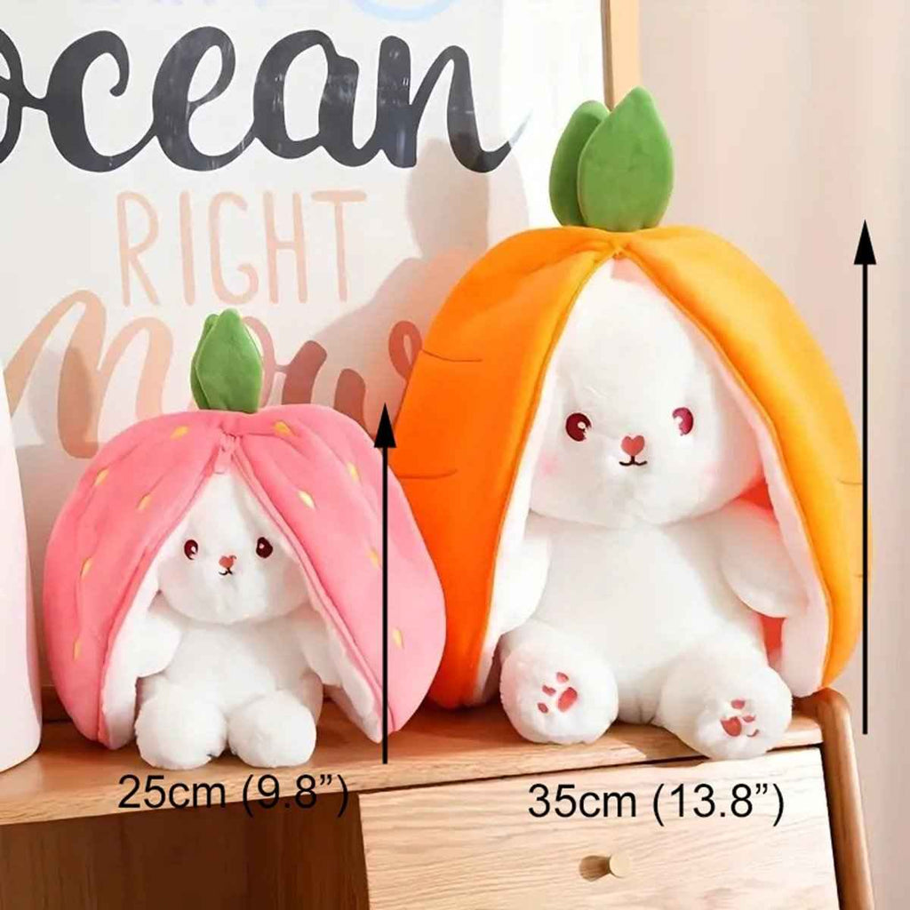 Reversible Bunny Plush Toy Transforming into Strawberry or Carrot Designs in Three Soft Sizes source image 15