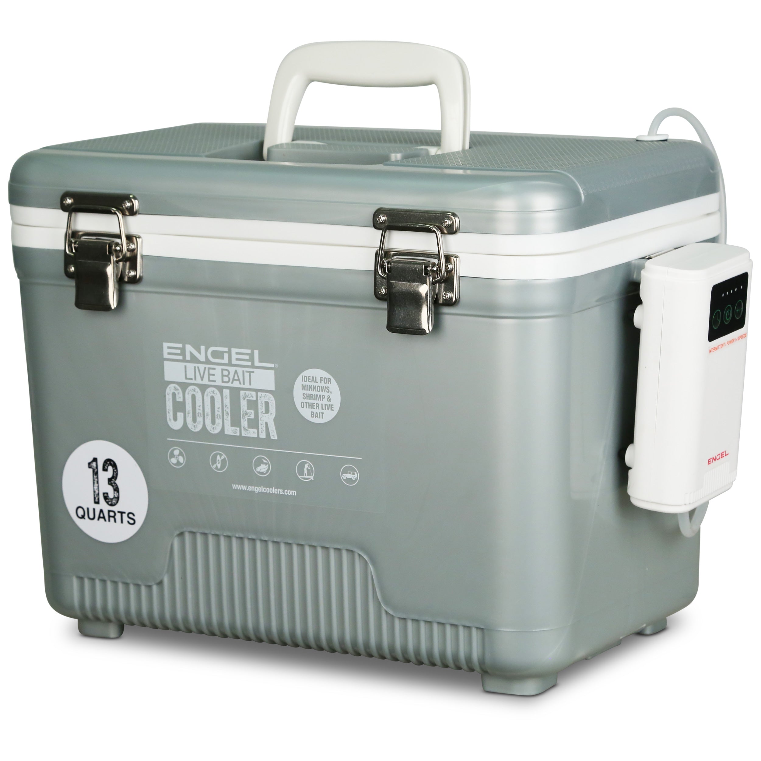 13-Quart Live Bait Cooler and USB-C Rechargeable Aerator, Stainless-Hardware Fishing Box with Carry Strap source image 17
