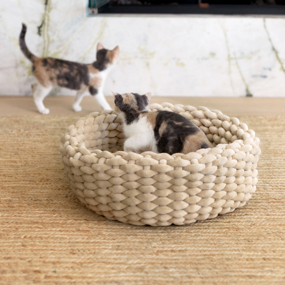 Handwoven Cat Nest Bed, Adjustable Velvety Knotted Design in Five Neutral and Earth-Tone Colors source image 17
