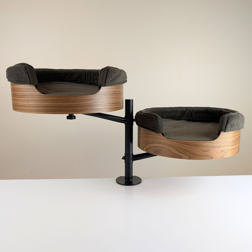 Desk-Mounted Cat Bed for Workspaces, Elevated Single or Double Nest in Walnut and White Oak Finishes source image 18