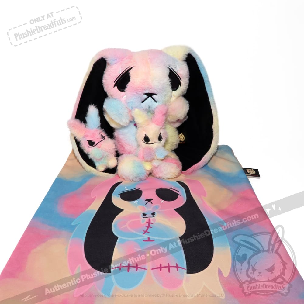 Tie-Dye Anxiety Rabbit Plush Set, 50 cm Character with Two Worry Bunnies Stored Inside the Zippered Body source image 18