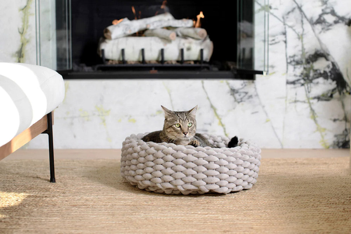 Handwoven Cat Nest Bed, Adjustable Velvety Knotted Design in Five Neutral and Earth-Tone Colors source image 20
