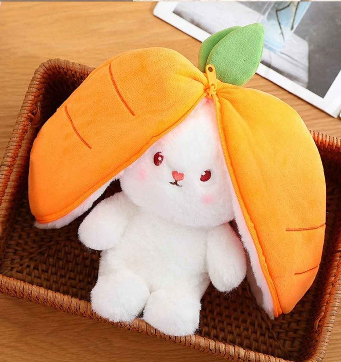 Reversible Bunny Plush Toy Transforming into Strawberry or Carrot Designs in Three Soft Sizes source image 19