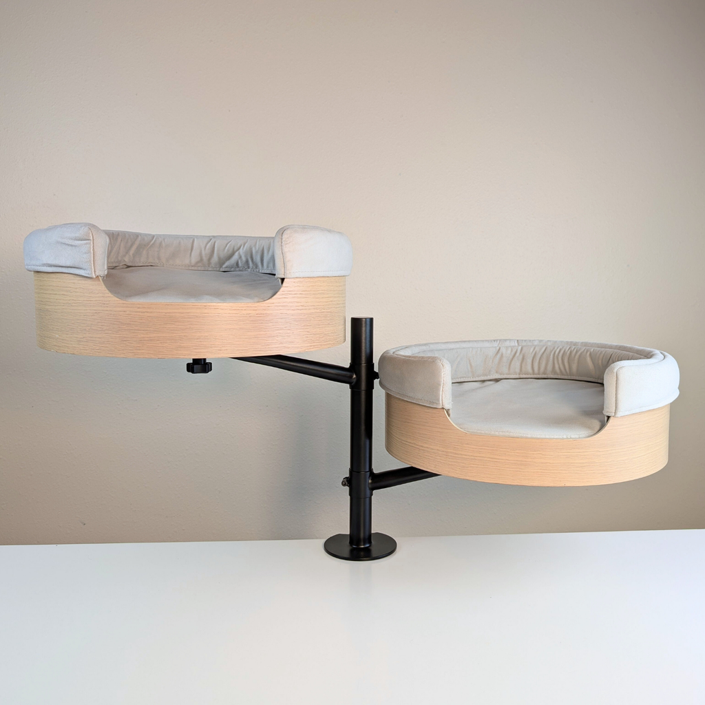 Desk-Mounted Cat Bed for Workspaces, Elevated Single or Double Nest in Walnut and White Oak Finishes source image 21