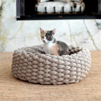 Handwoven Cat Nest Bed, Adjustable Velvety Knotted Design in Five Neutral and Earth-Tone Colors source image 24