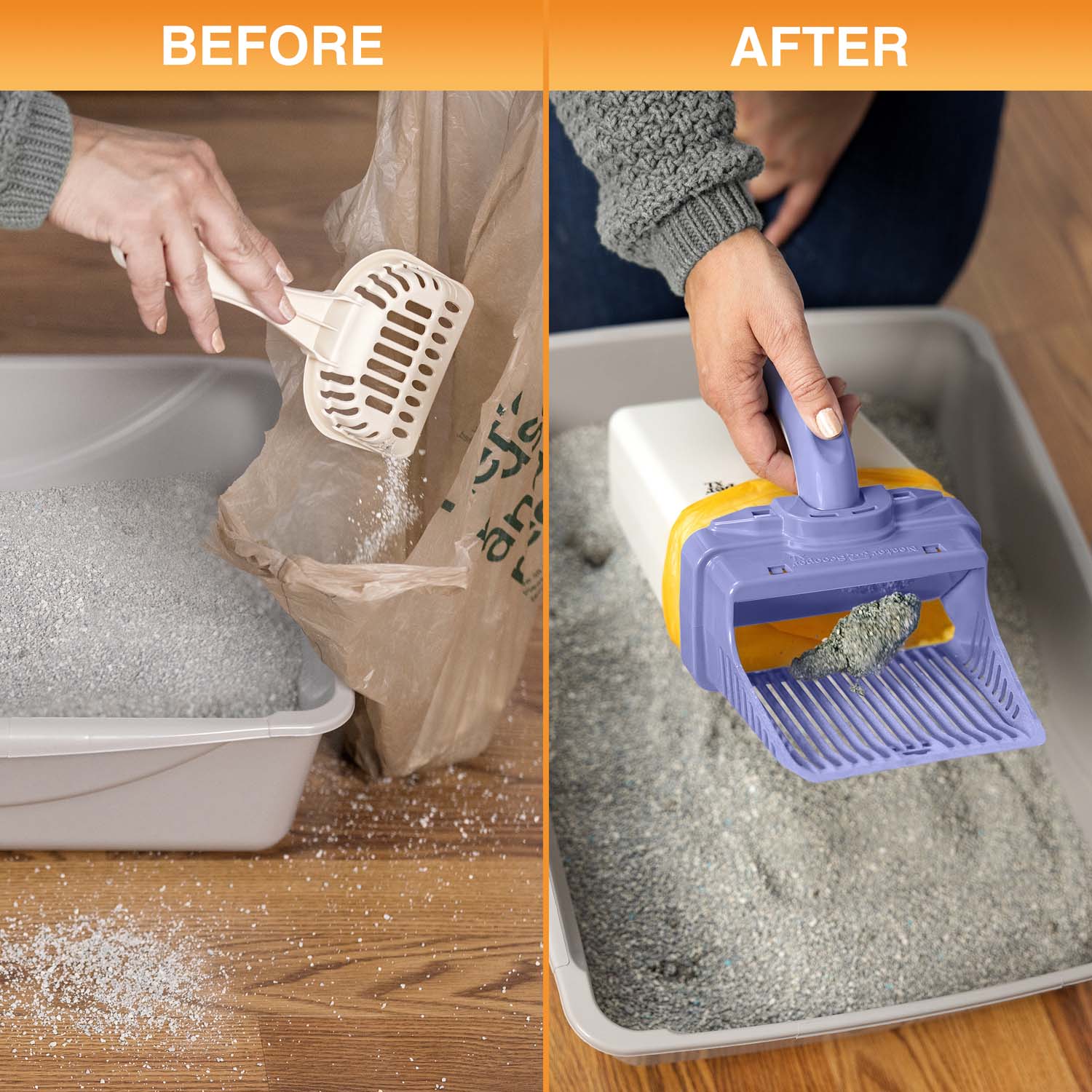 Scoop-to-Bag Cat Litter Scoop for One-Handed Cleanup, Quick-Sift Head and Large-Capacity Bag Bin source image 25