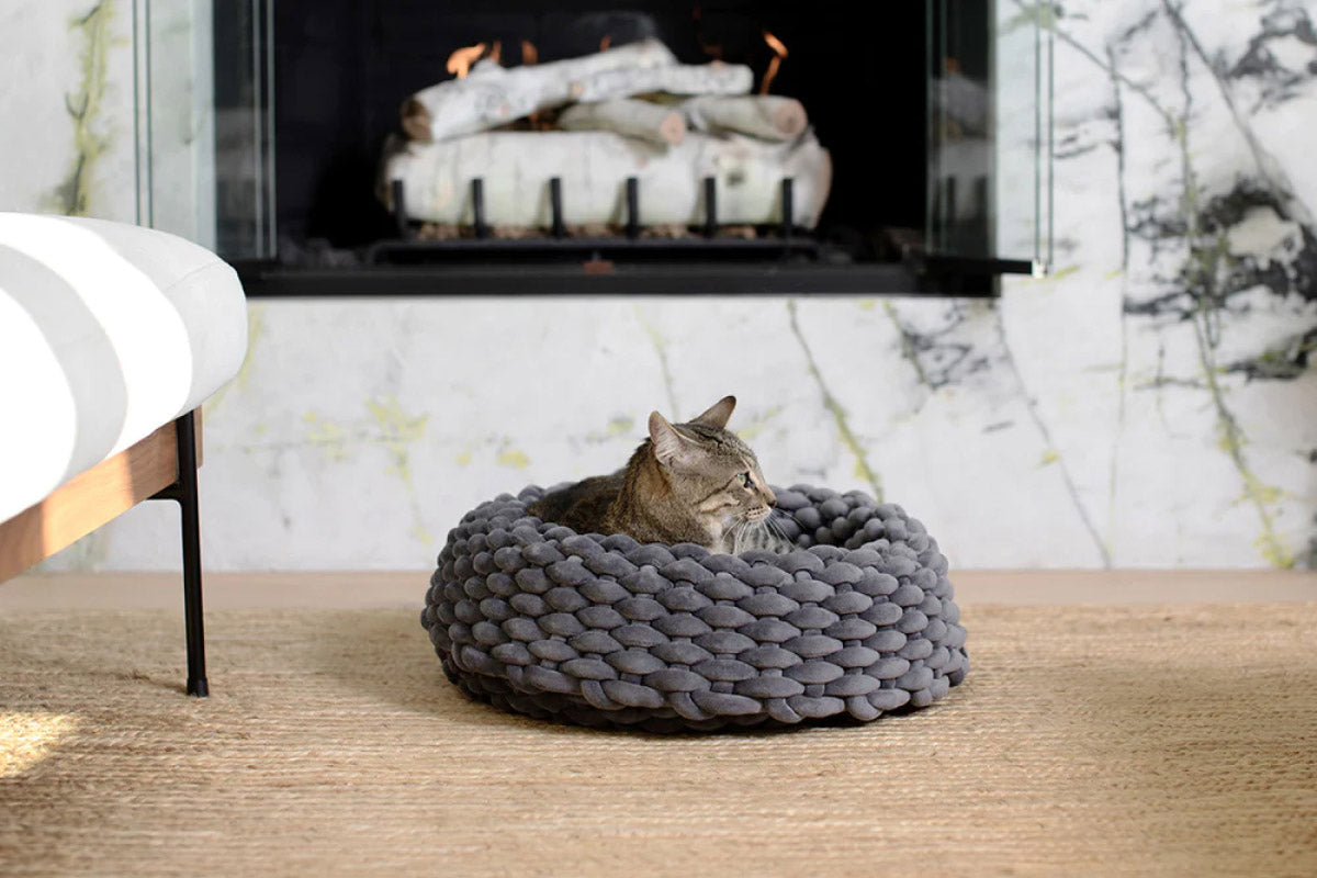 Handwoven Cat Nest Bed, Adjustable Velvety Knotted Design in Five Neutral and Earth-Tone Colors source image 26