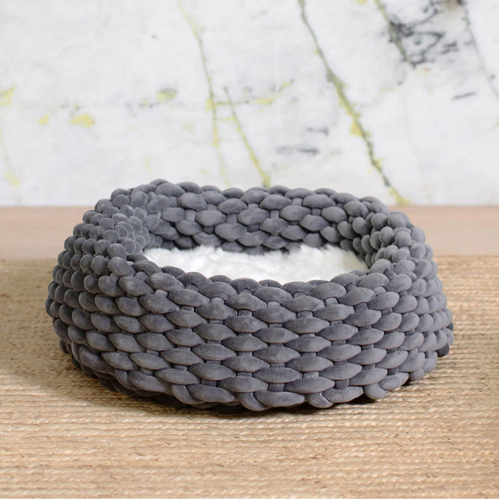 Handwoven Cat Nest Bed, Adjustable Velvety Knotted Design in Five Neutral and Earth-Tone Colors source image 29
