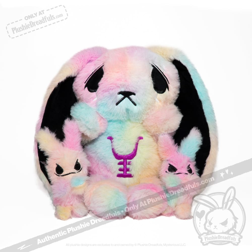 Tie-Dye Anxiety Rabbit Plush Set, 50 cm Character with Two Worry Bunnies Stored Inside the Zippered Body source image 30