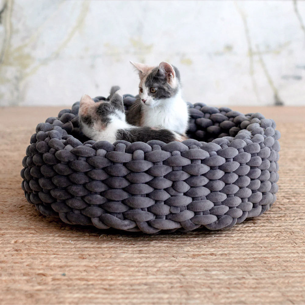 Handwoven Cat Nest Bed, Adjustable Velvety Knotted Design in Five Neutral and Earth-Tone Colors source image 30
