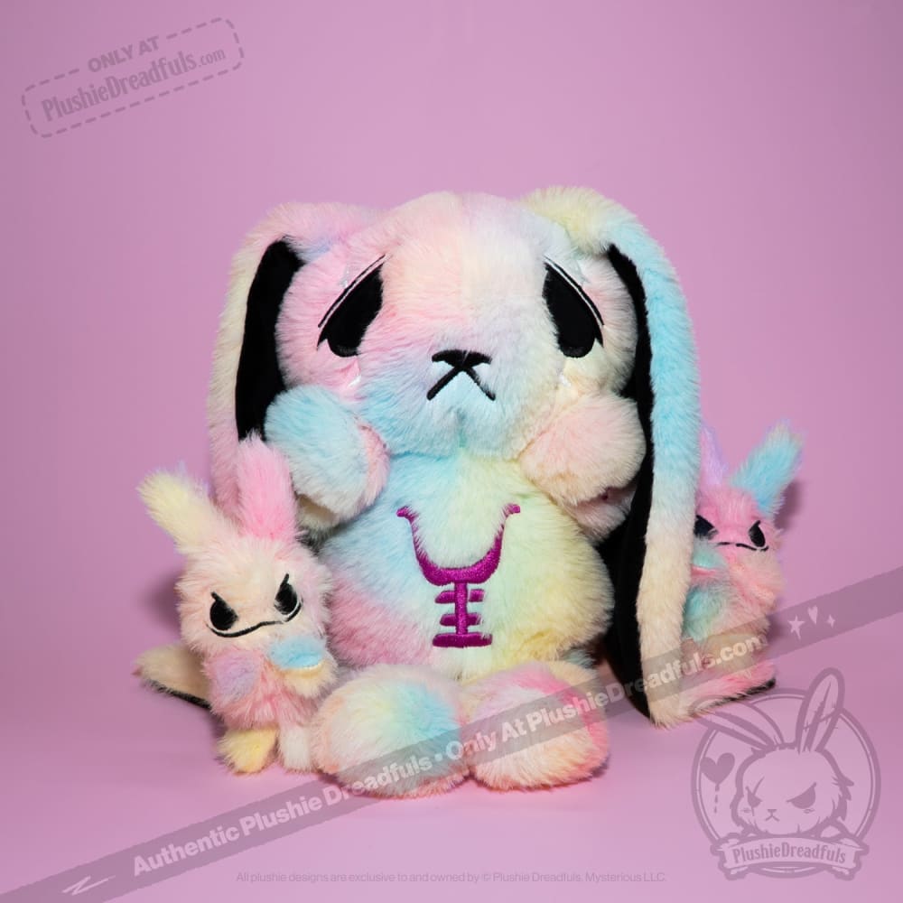 Tie-Dye Anxiety Rabbit Plush Set, 50 cm Character with Two Worry Bunnies Stored Inside the Zippered Body source image 34