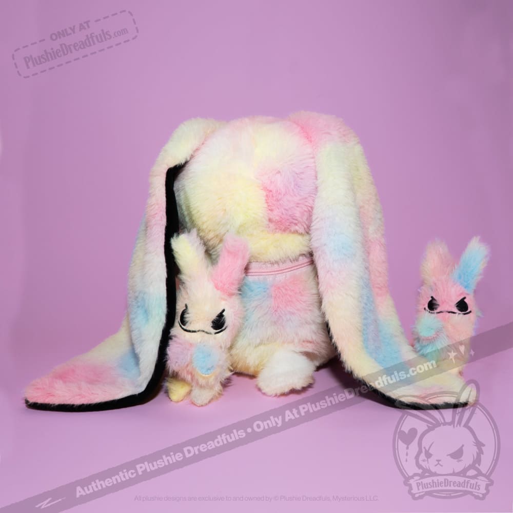 Tie-Dye Anxiety Rabbit Plush Set, 50 cm Character with Two Worry Bunnies Stored Inside the Zippered Body source image 37