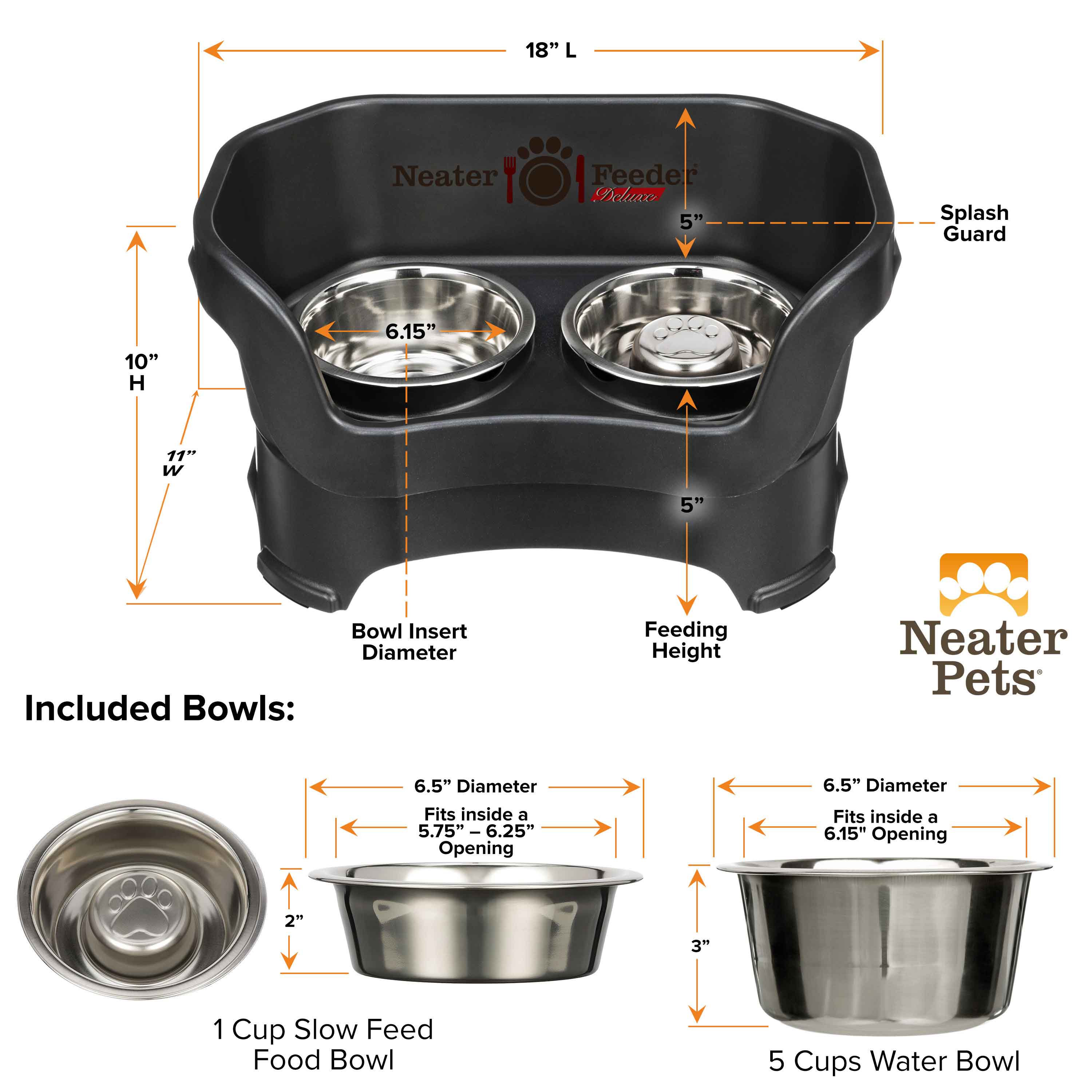 Elevated Slow Feeder Station for Dogs, Stainless Steel Bowl Set and Spill-Catching Basin in Three Sizes source image 38