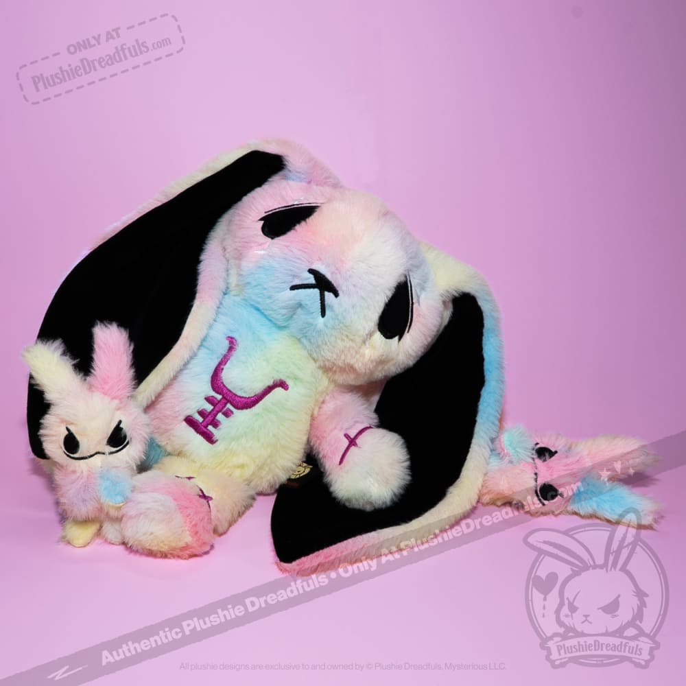 Tie-Dye Anxiety Rabbit Plush Set, 50 cm Character with Two Worry Bunnies Stored Inside the Zippered Body source image 39