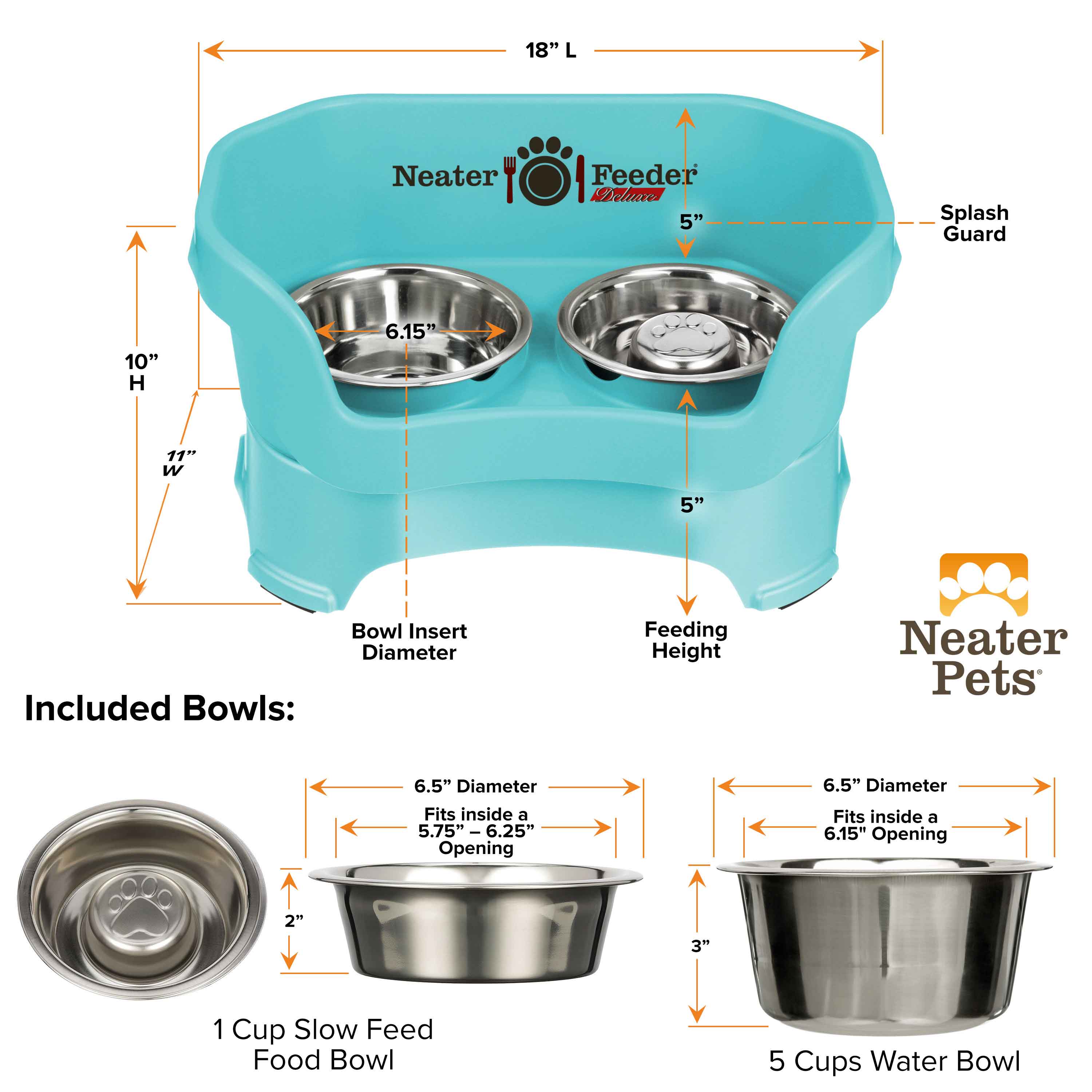 Elevated Slow Feeder Station for Dogs, Stainless Steel Bowl Set and Spill-Catching Basin in Three Sizes source image 41