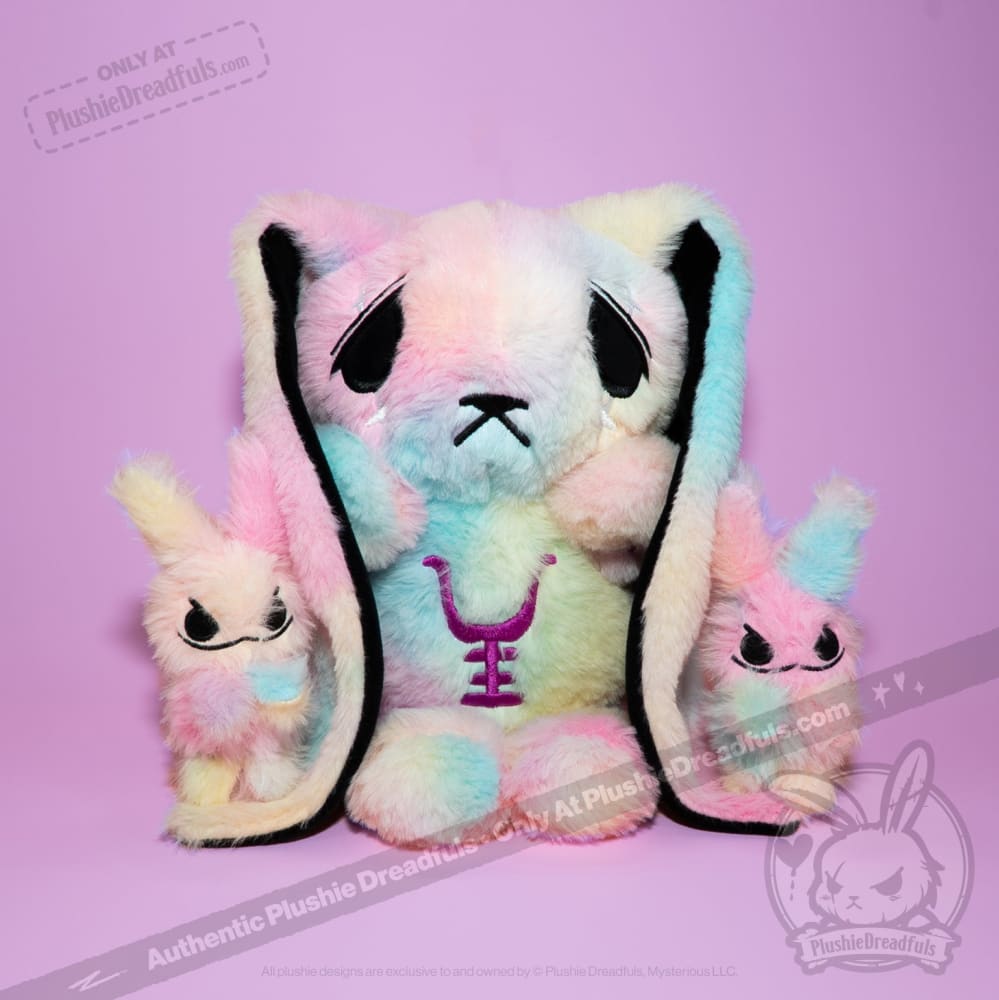 Tie-Dye Anxiety Rabbit Plush Set, 50 cm Character with Two Worry Bunnies Stored Inside the Zippered Body source image 41