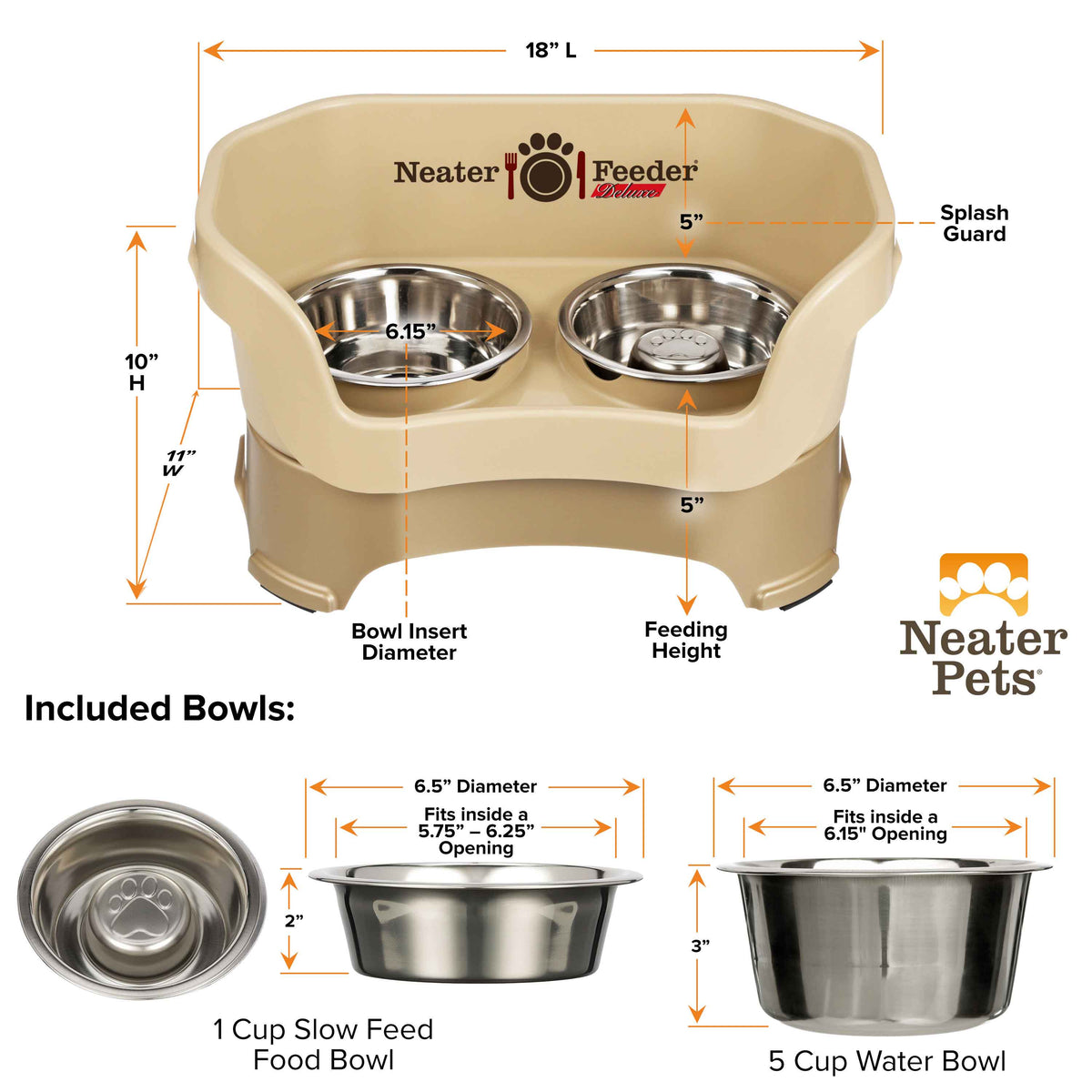 Elevated Slow Feeder Station for Dogs, Stainless Steel Bowl Set and Spill-Catching Basin in Three Sizes source image 44
