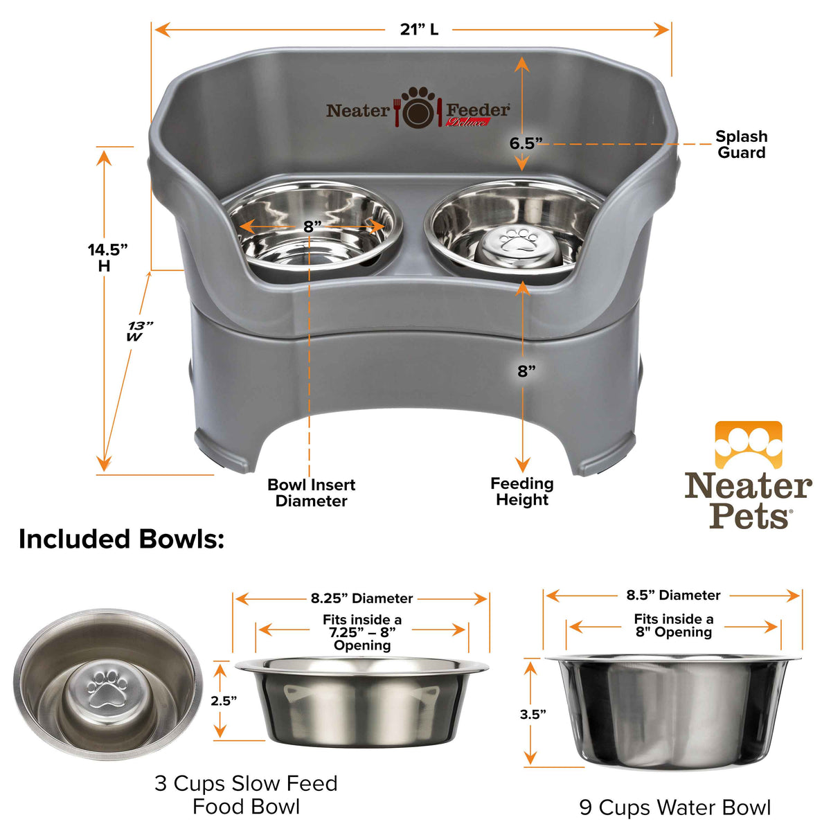 Elevated Slow Feeder Station for Dogs, Stainless Steel Bowl Set and Spill-Catching Basin in Three Sizes source image 53