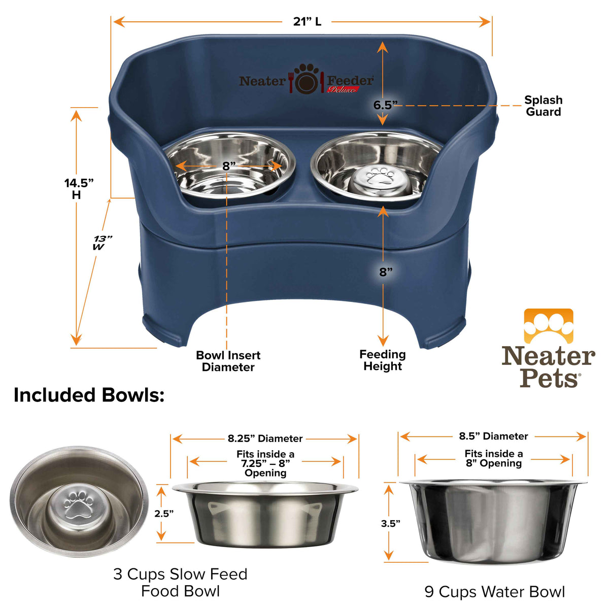Elevated Slow Feeder Station for Dogs, Stainless Steel Bowl Set and Spill-Catching Basin in Three Sizes source image 56