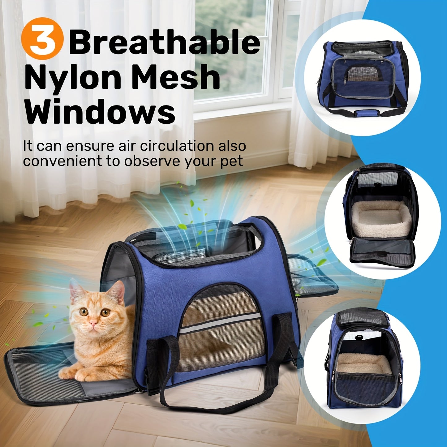 Foldable Cat Carrier Backpack | Airline Approved Collapsible Pet Travel Bag for Cats & Dogs, Spacious Ventilated Design, Anti-Escape Secure Zipper, Car-Friendly Breathable Cage, 6 Colors Available