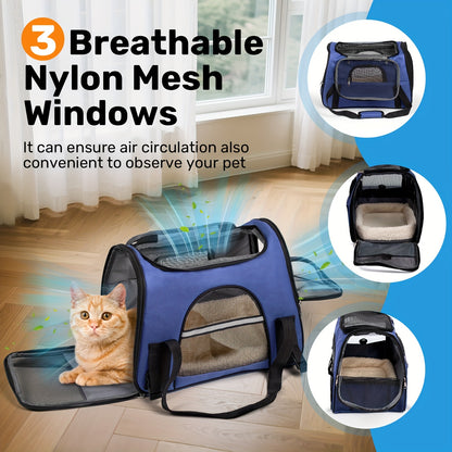 Foldable Cat Carrier Backpack | Airline Approved Collapsible Pet Travel Bag for Cats & Dogs, Spacious Ventilated Design, Anti-Escape Secure Zipper, Car-Friendly Breathable Cage, 6 Colors Available