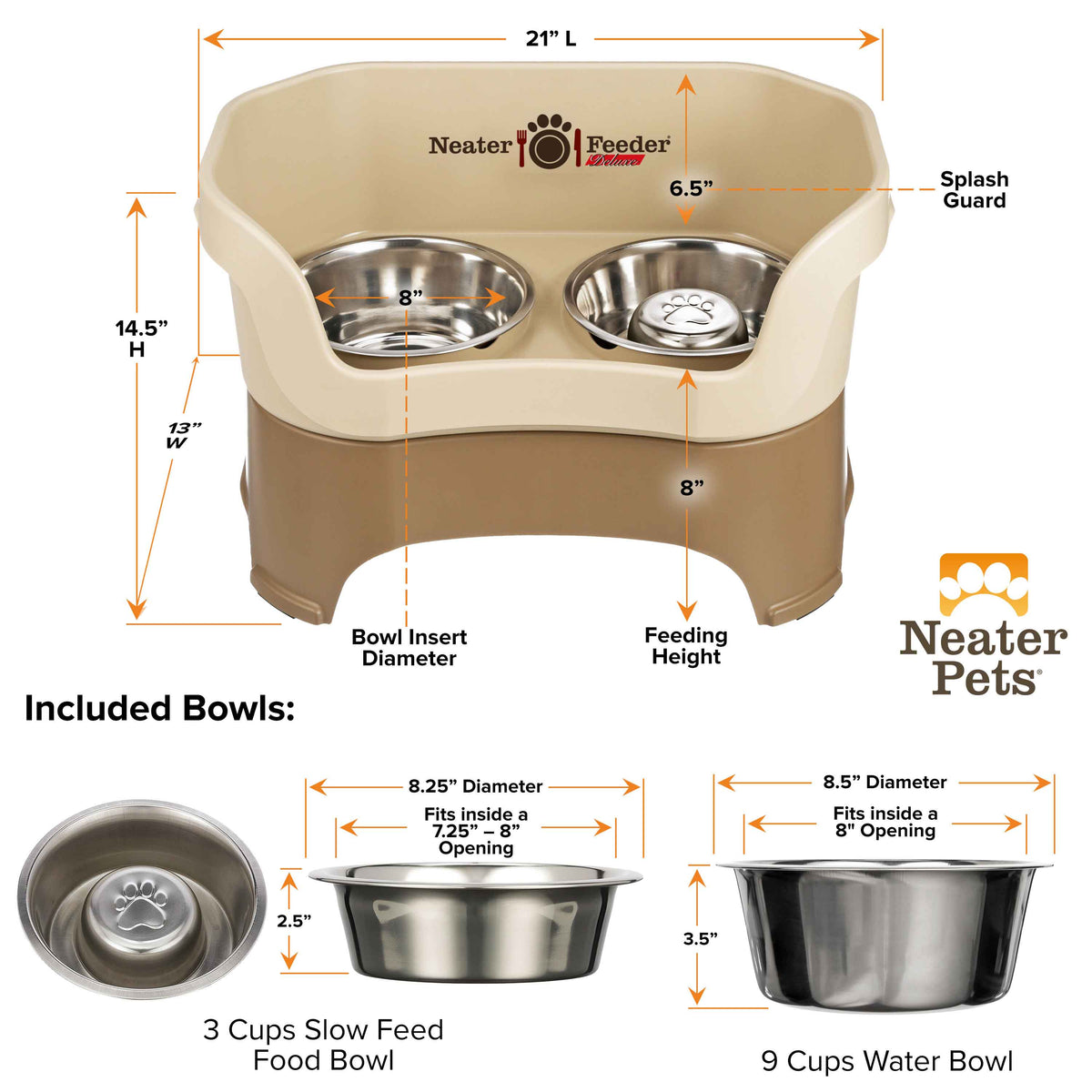 Elevated Slow Feeder Station for Dogs, Stainless Steel Bowl Set and Spill-Catching Basin in Three Sizes source image 65