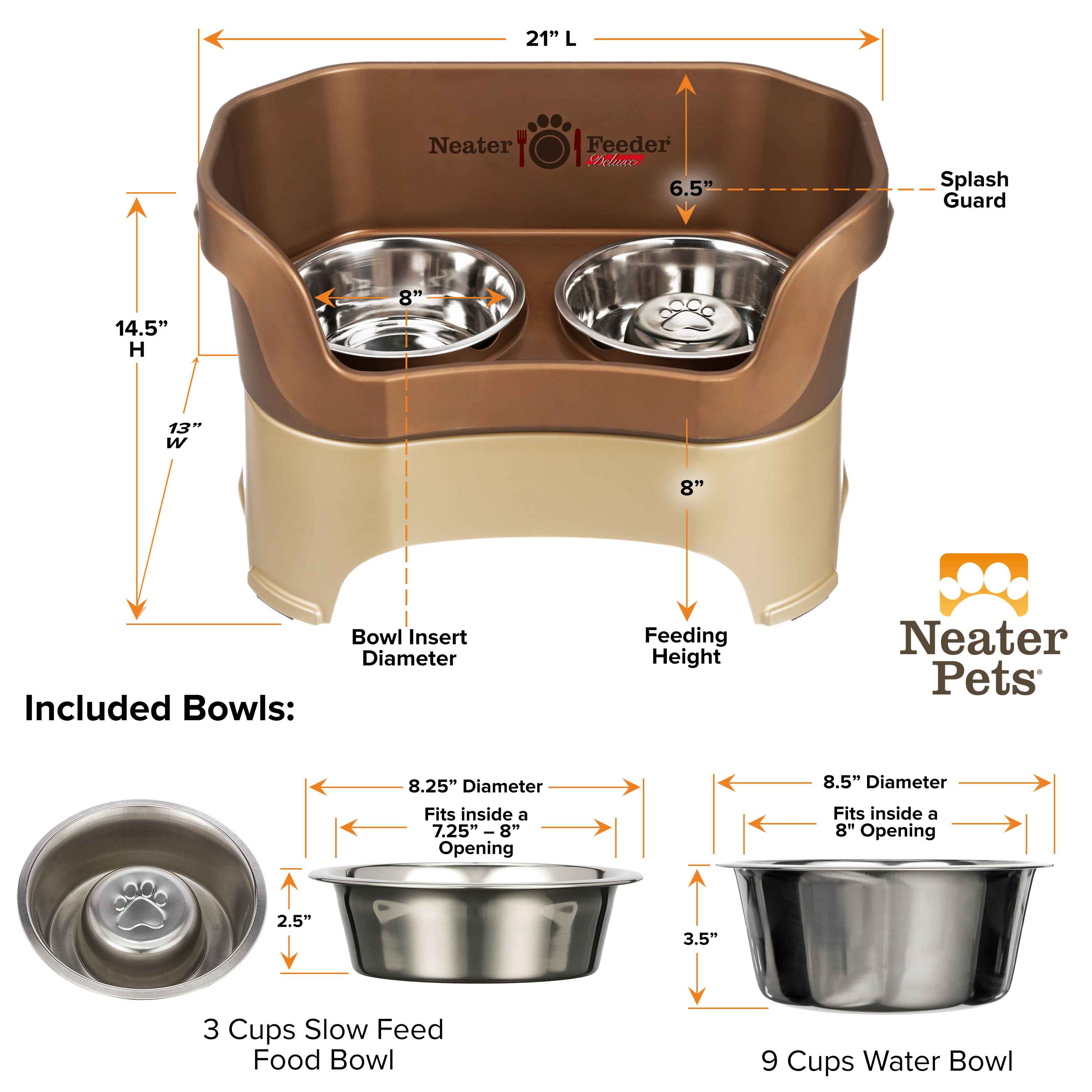 Elevated Slow Feeder Station for Dogs, Stainless Steel Bowl Set and Spill-Catching Basin in Three Sizes source image 68